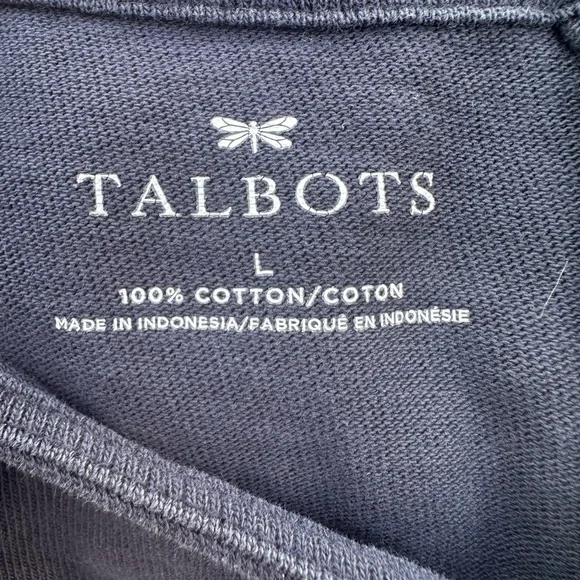 Talbots Navy Ruffle-Hem Cotton Pullover Top with Back Zip - Size L - Picture 3 of 5